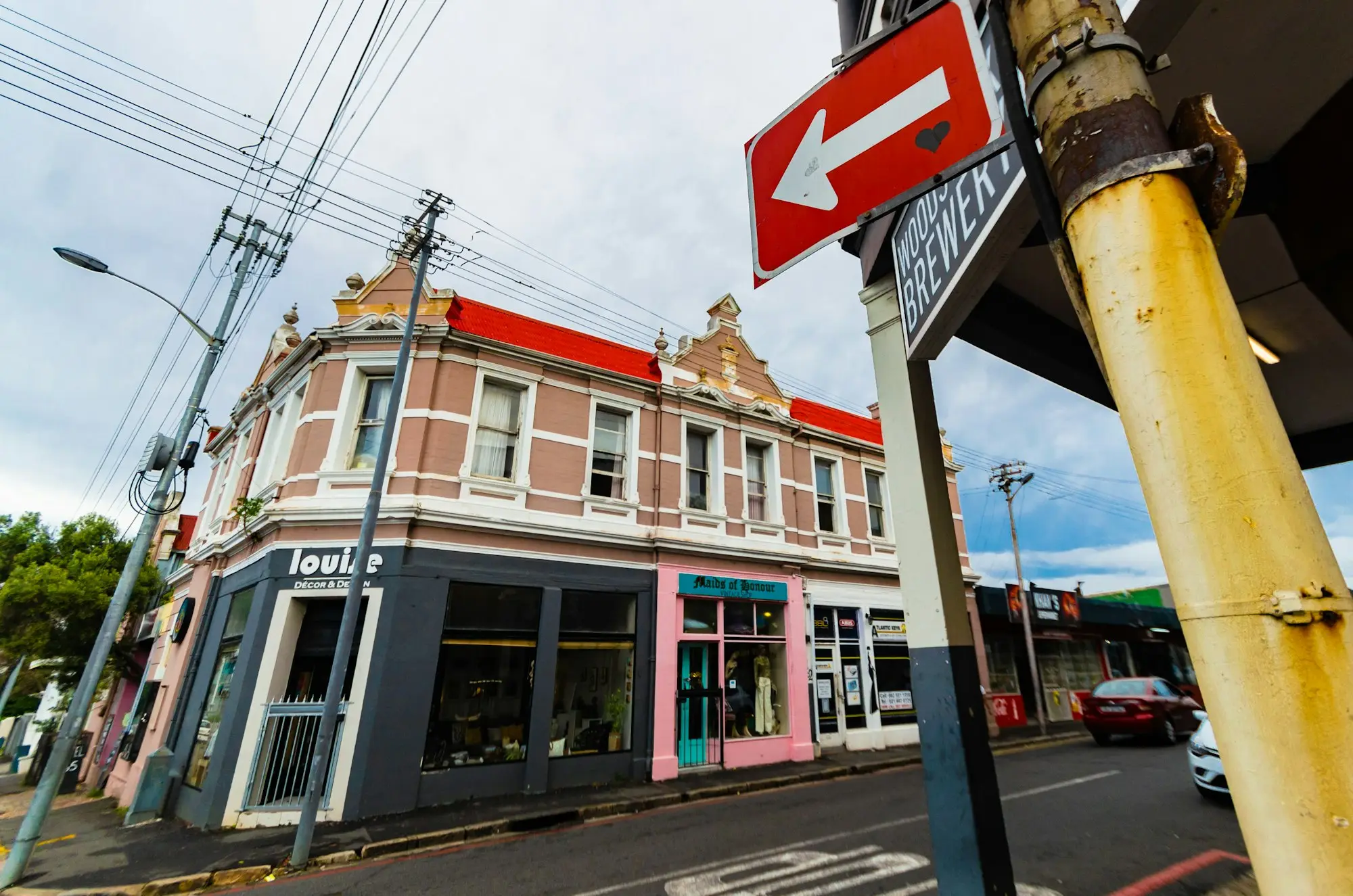 Corner building with shops