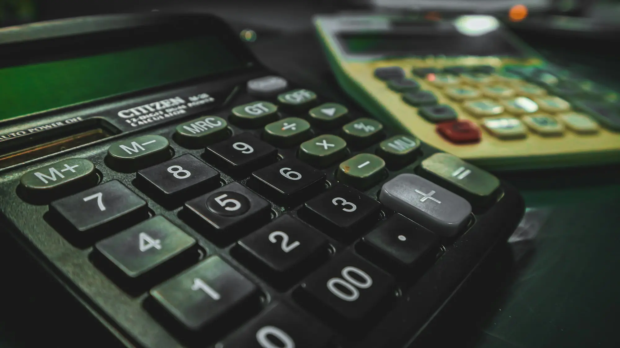 Calculator on a desk close up